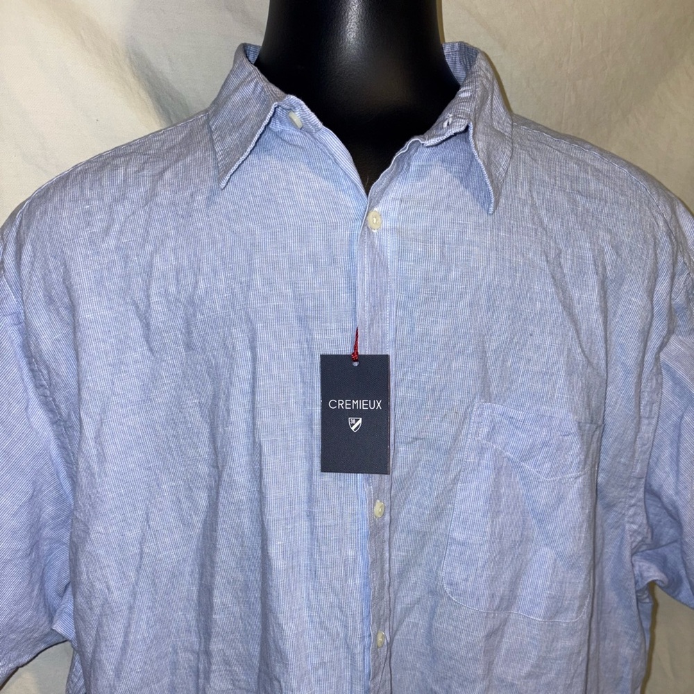 Cremieux Big Man Short Sleeve Shirt Blue Tweed NWT Men's 3XL